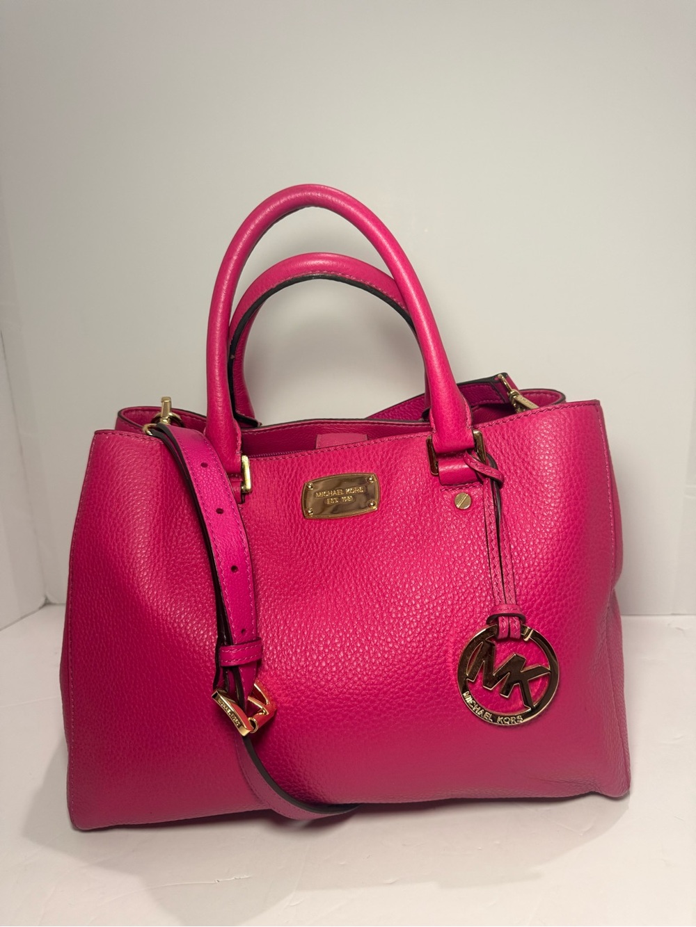 MICHAEL Michael Kors Sutton Medium Pink Pebbled Leather Satchel - Picture 2 of 13